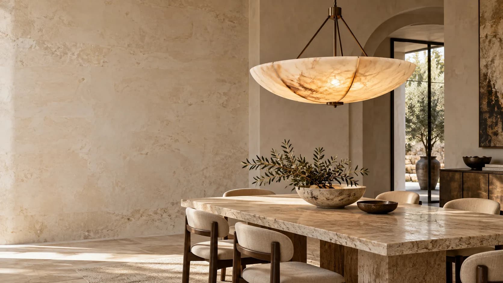 Stone-inspired decorative lighting concept in an interior setting